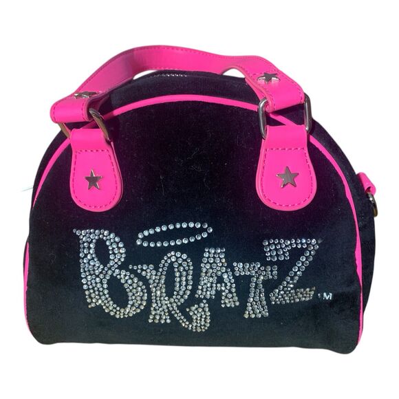 Dolls Kill x Bratz Mini Pink and Black Velour Bag - Picture 1 of 7